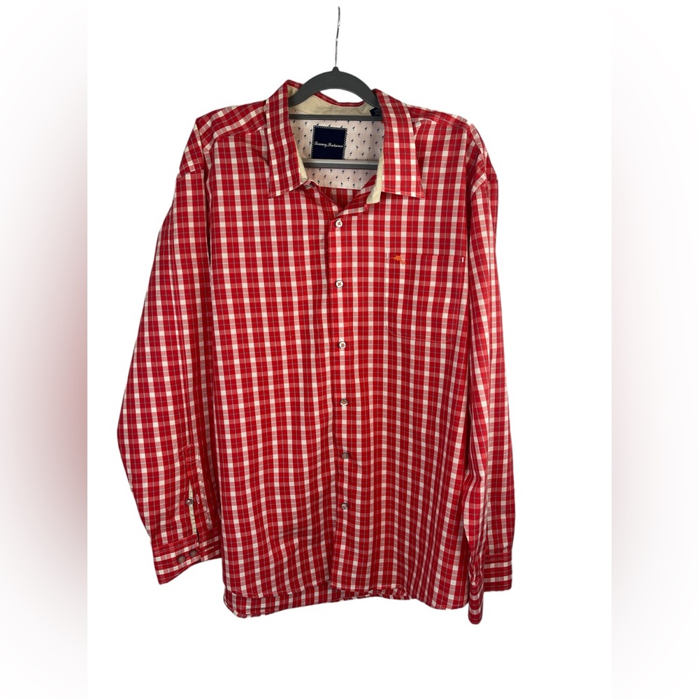 Tommy Bahama Pima‎ cotton orange plaid button down long sleeve size XXL